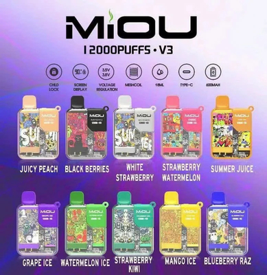 Vente à chaud Miou V3 20 saveurs Vape à usage unique Écran 12000 bouffées de nicotine E Cig Vape