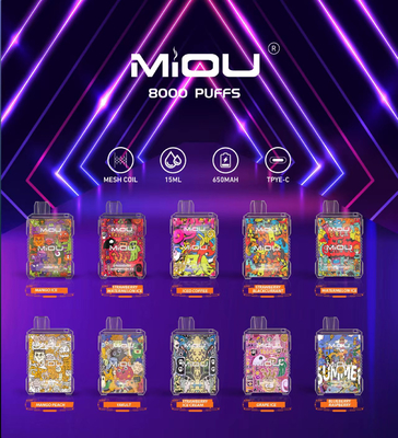 Miou Box E CIGS Mesh Coil 15ml E Liquide Vapor jetable 8000 Puffs 650mAh Rechargeable 10 saveurs
