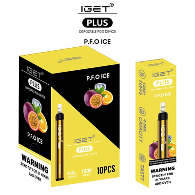 Souffles électroniques jetables du stylo 1200 de cigarette de qualité de la meilleure qualité 4.8ml Iget plus Vape jetable