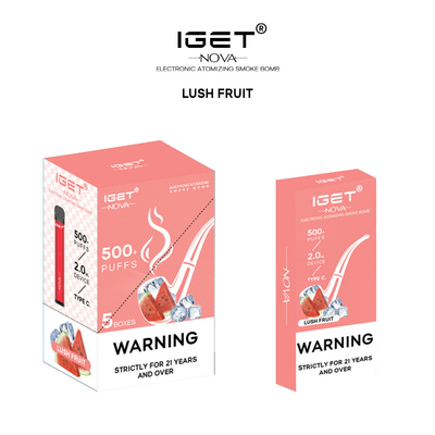 Nicotine originale Vape de 100% IGET Nova Replaceable Pod Recharged Battery 500Puffs 6%