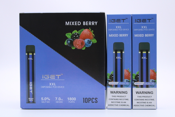 Iget original XXL 1800 souffle les cigarettes jetables de cosse que la batterie 2.4ml du dispositif 950mAh a prérempli le stylo de Vape de cartouche