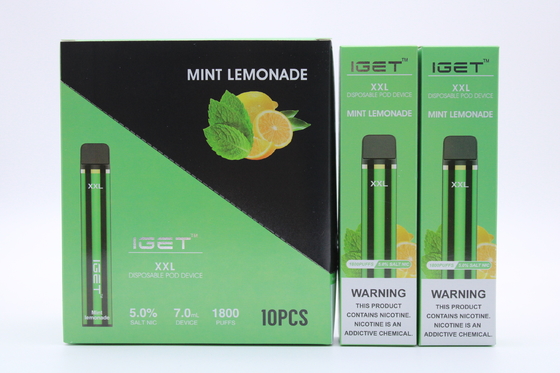 Iget original XXL 1800 souffle les cigarettes jetables de cosse que la batterie 2.4ml du dispositif 950mAh a prérempli le stylo de Vape de cartouche