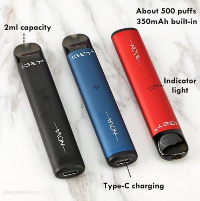 Nicotine originale Vape de 100% IGET Nova Replaceable Pod Recharged Battery 500Puffs 6%