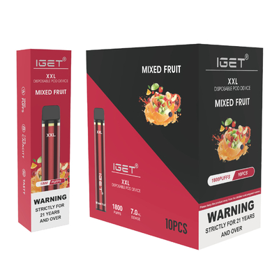 IGET original XXL 1800 souffle la nicotine jetable 950mah du stylo 7ml 5% de vape