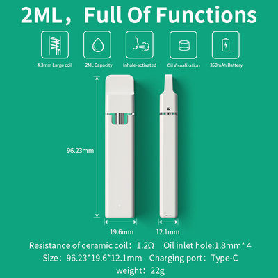 Grande capacité 2ml Vape jetable épais Pen Thc Delta 8/9 huile disponible